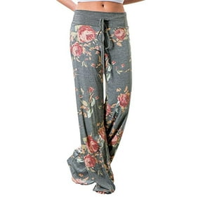 Jesaisque Womens Comfy Casual Stretch Floral Print Drawstring Wide Leg Lounge Pants Spring